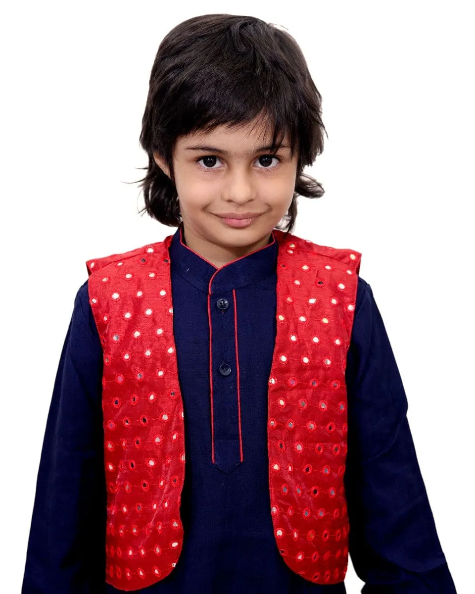 Blue Kurta Patiala with Red Mirror Jacket