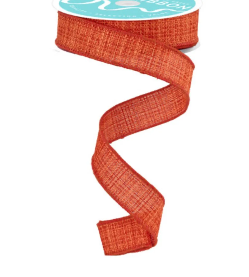 Brick rust faux tweed skinny wired ribbon, 7/8''