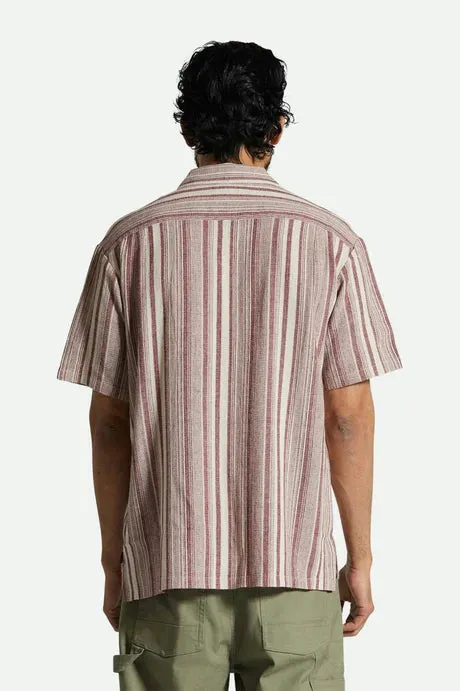 Bunker Seersucker S/S Collar Shirt- Cranberry Juice/Off white- Brixton