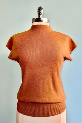 Camel Short Sleeve Ribbed Sweater by Molly Bracken