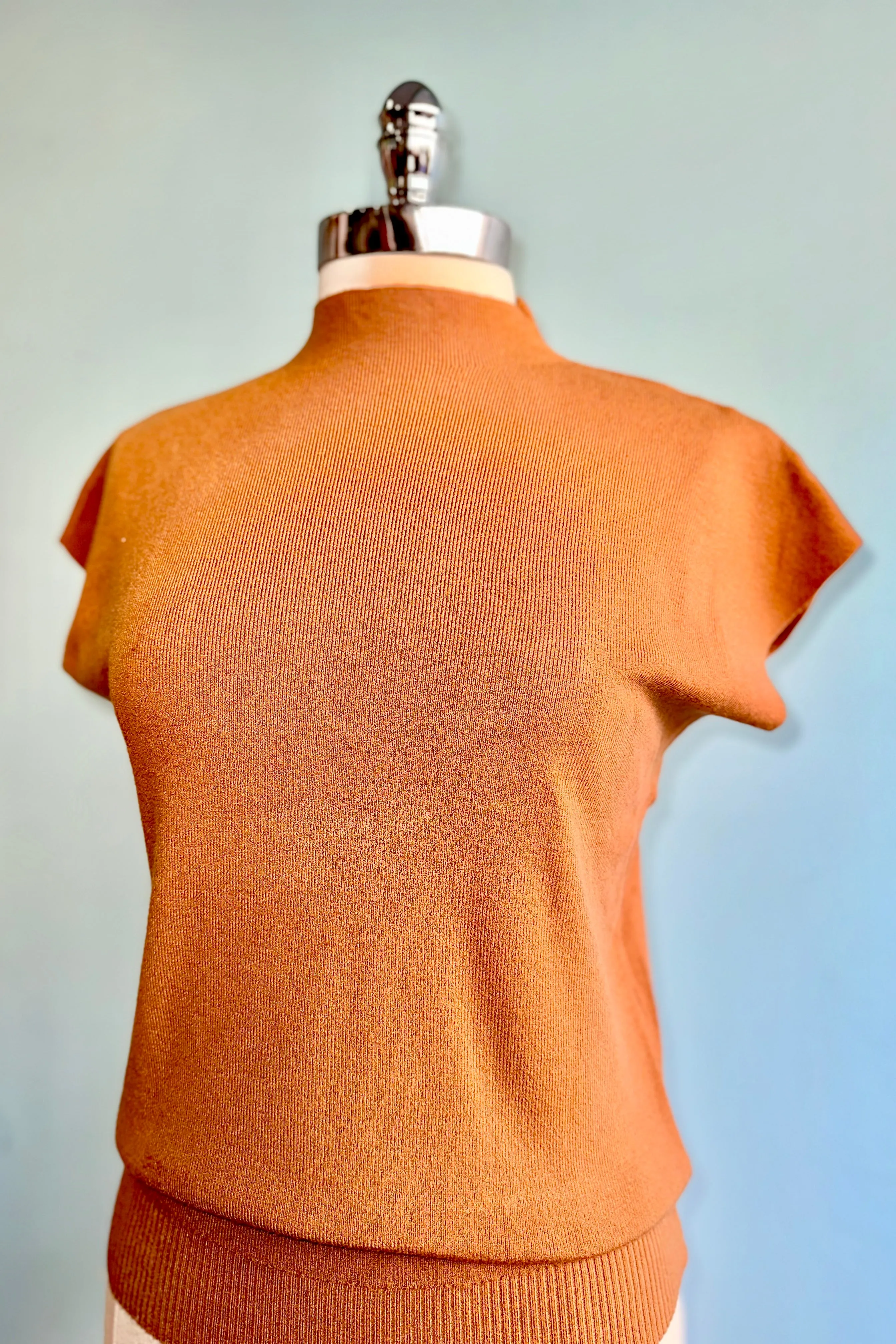 Camel Short Sleeve Ribbed Sweater by Molly Bracken