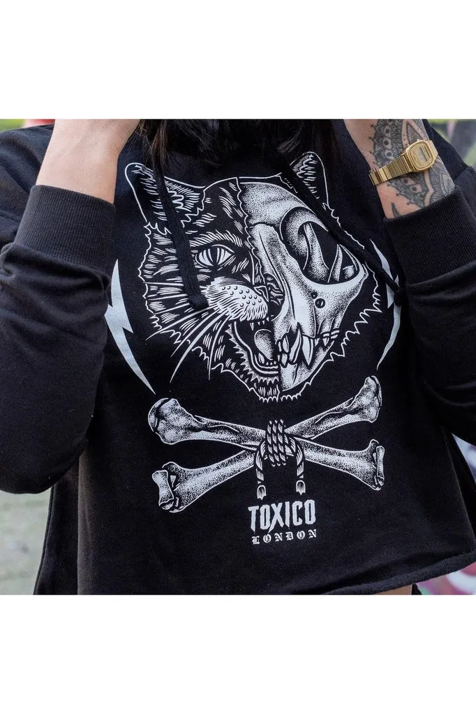 Cat Skull Cropped Pullover Hood