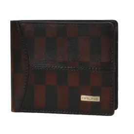 Check Design Men Wallet Hand Painted Brown Leather