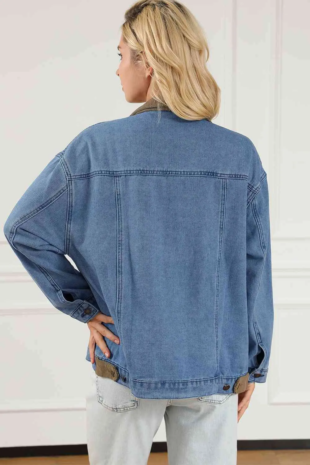 Collared Neck Button Front Denim Jacket