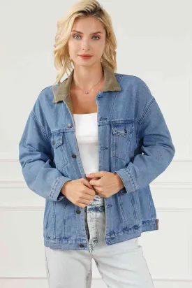 Collared Neck Button Front Denim Jacket