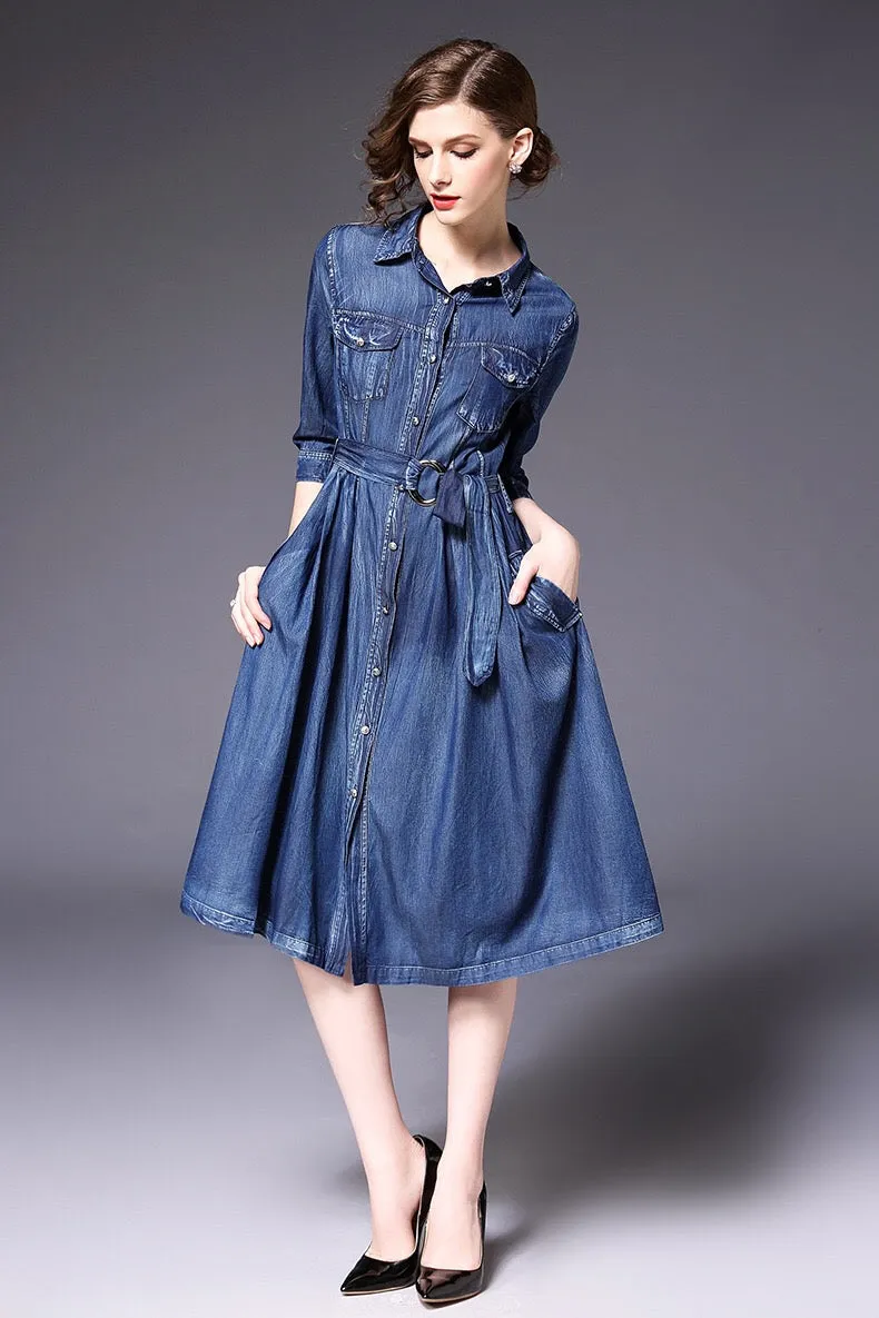 Denim Dress W/ Back Contrast