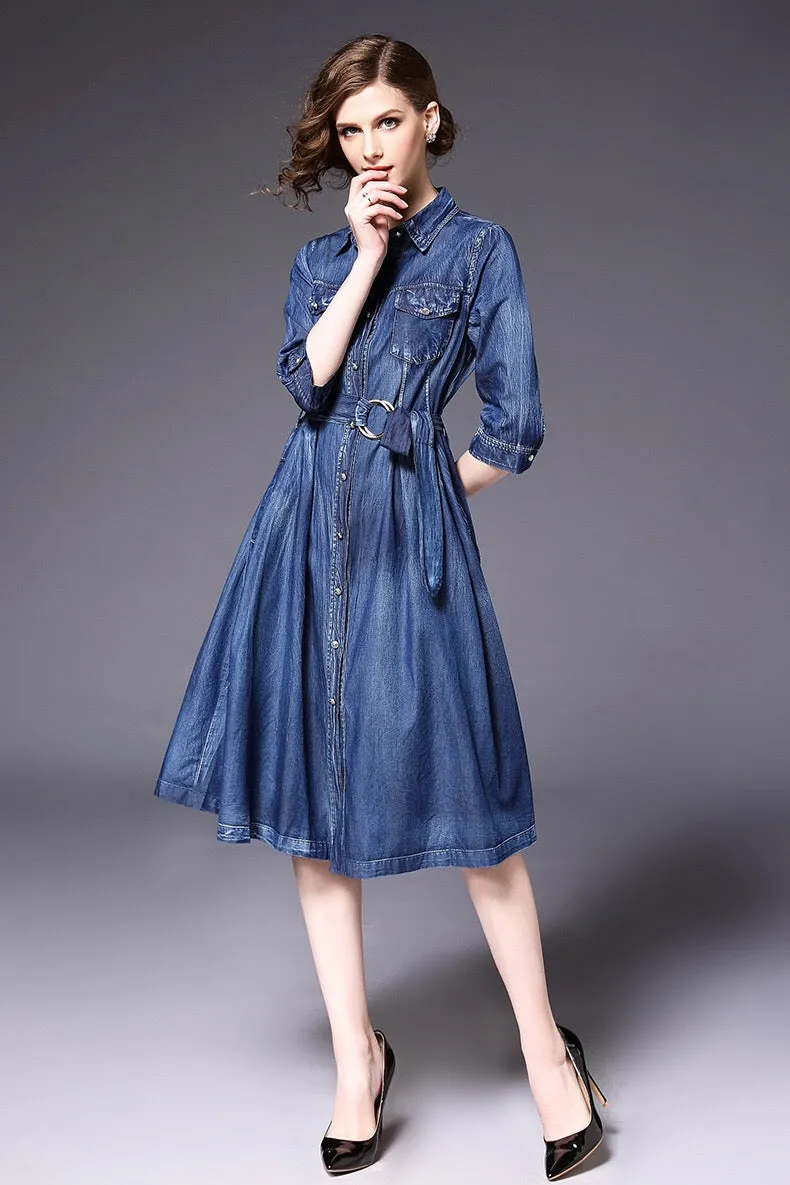 Denim Dress W/ Back Contrast