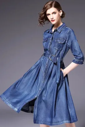 Denim Dress W/ Back Contrast