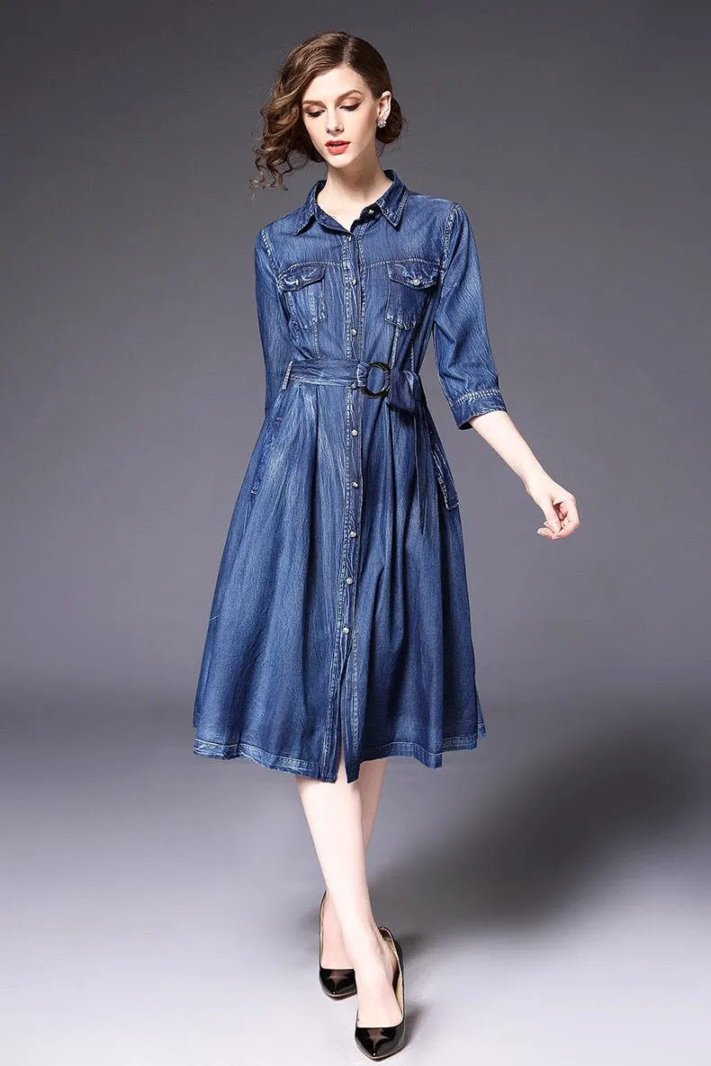 Denim Dress W/ Back Contrast