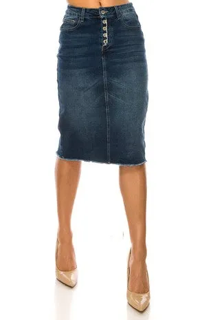 Denim Skirt w/ Fringe Hem