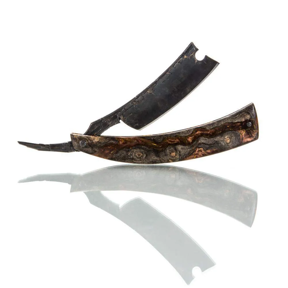 Dylan Farnham Custom "Fractured Pattern" Spine with Buckeye Burl Straight Razor