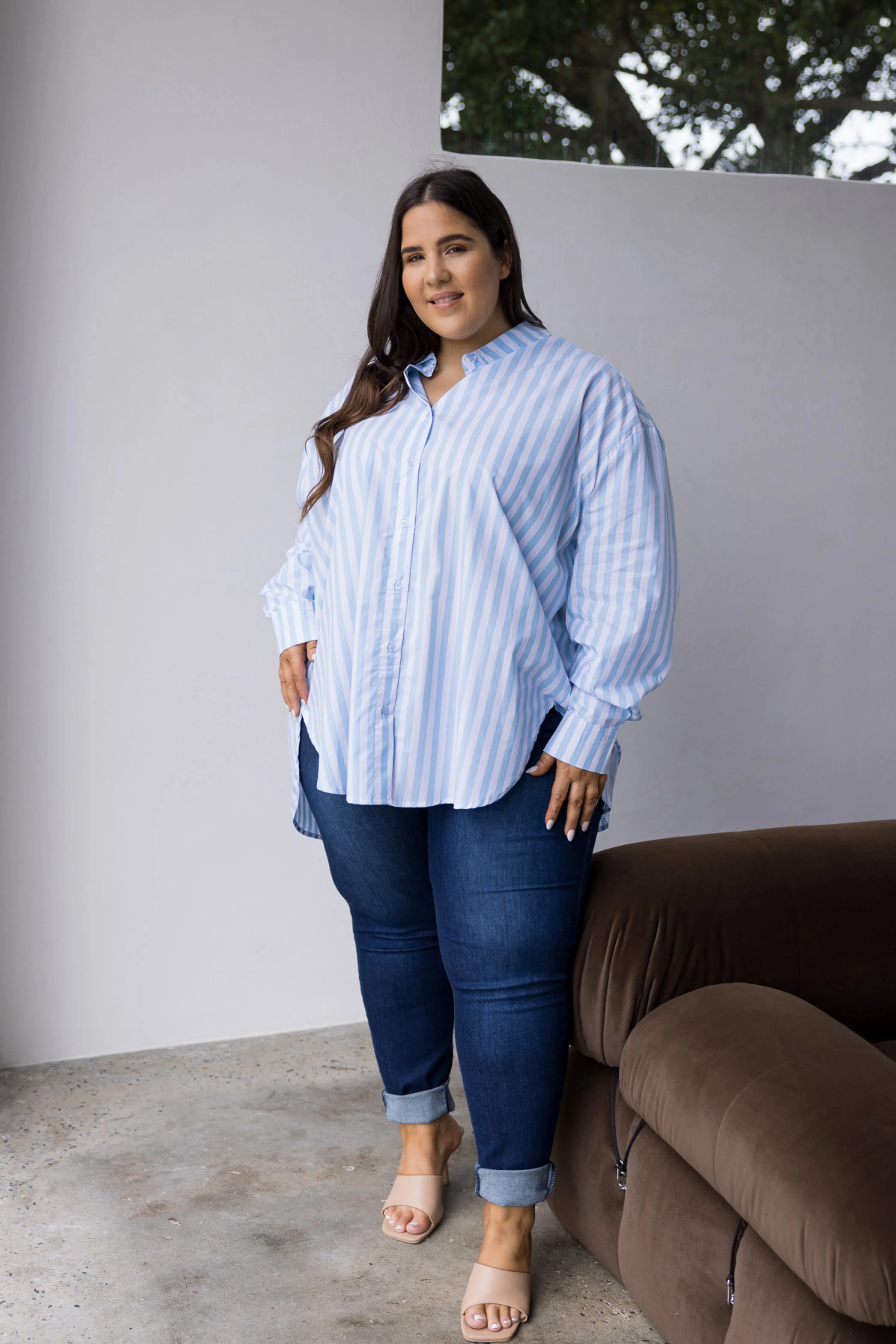 FINAL SALE Amore Shirt in Blue/White Stripe