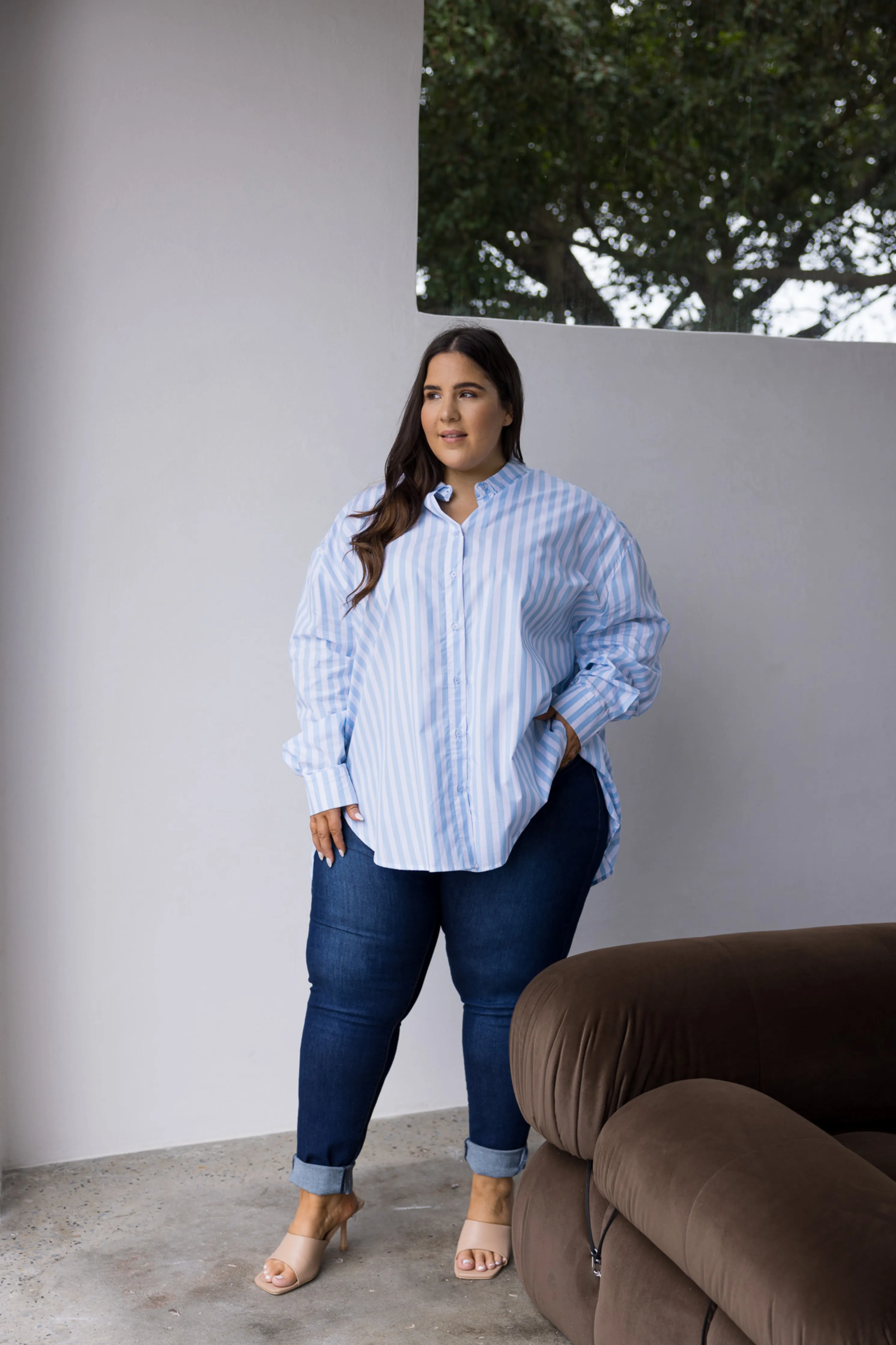 FINAL SALE Amore Shirt in Blue/White Stripe