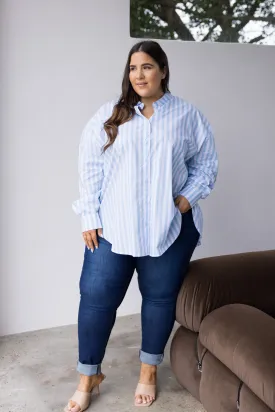 FINAL SALE Amore Shirt in Blue/White Stripe