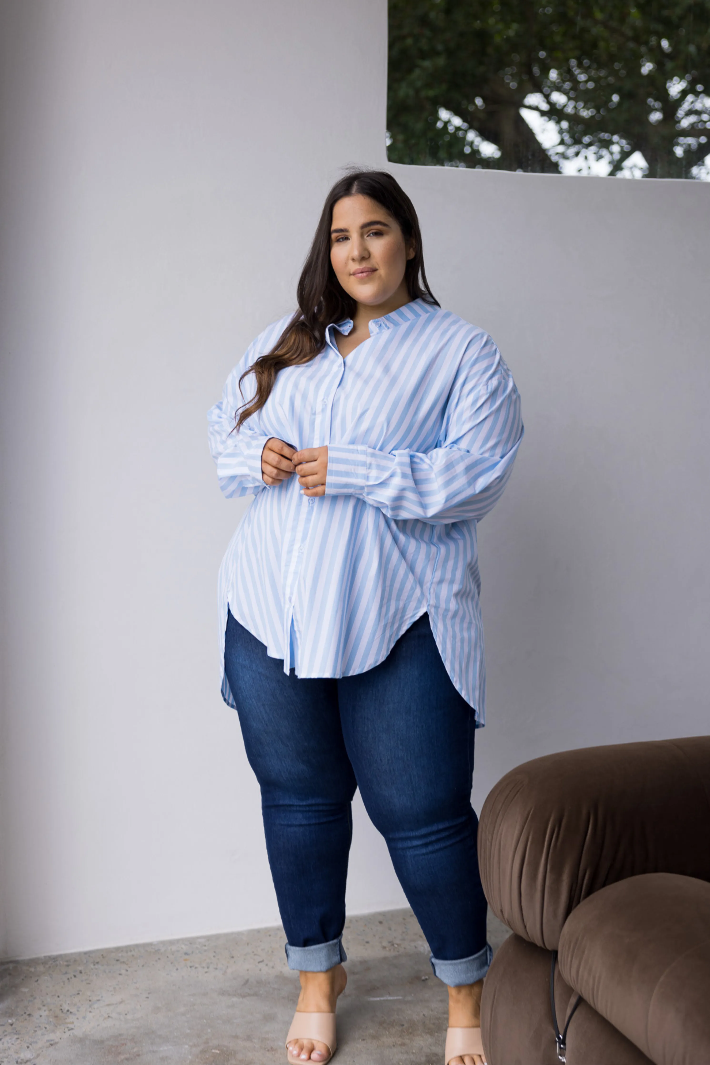 FINAL SALE Amore Shirt in Blue/White Stripe