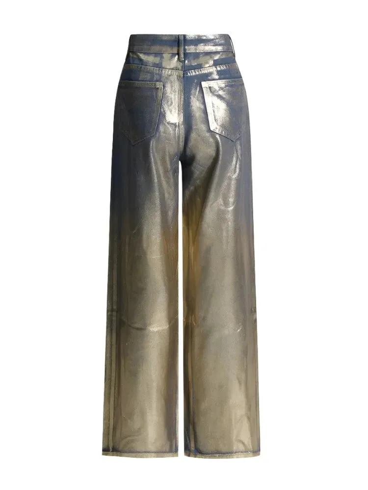 Gold Metallic Brushed Pants