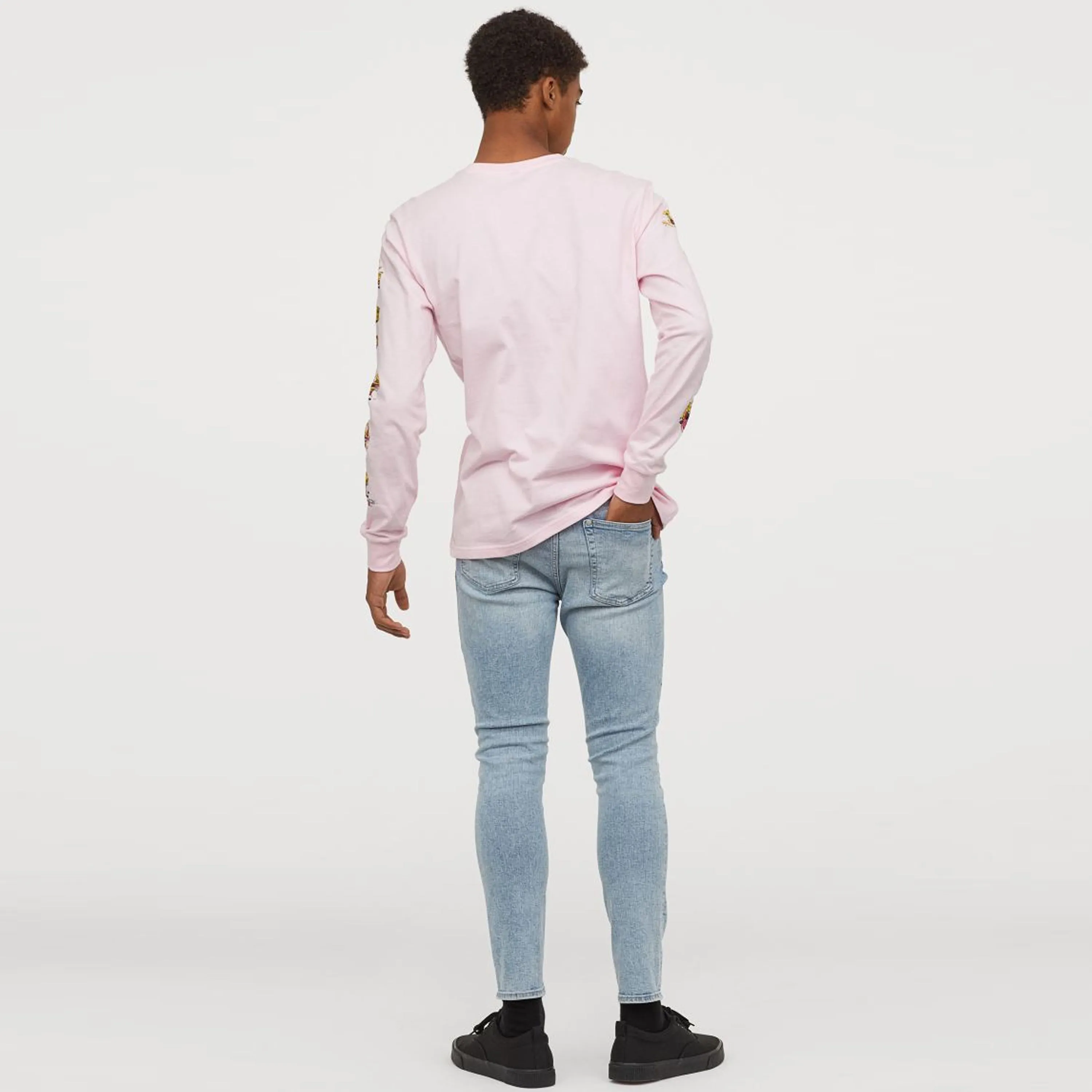 HnM - Mens ' Light Blue ' Light Stretch Denim With Heavily Distressed Blue Skinny Jeans HM1007