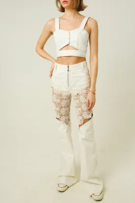 Jeans with white lace inserts