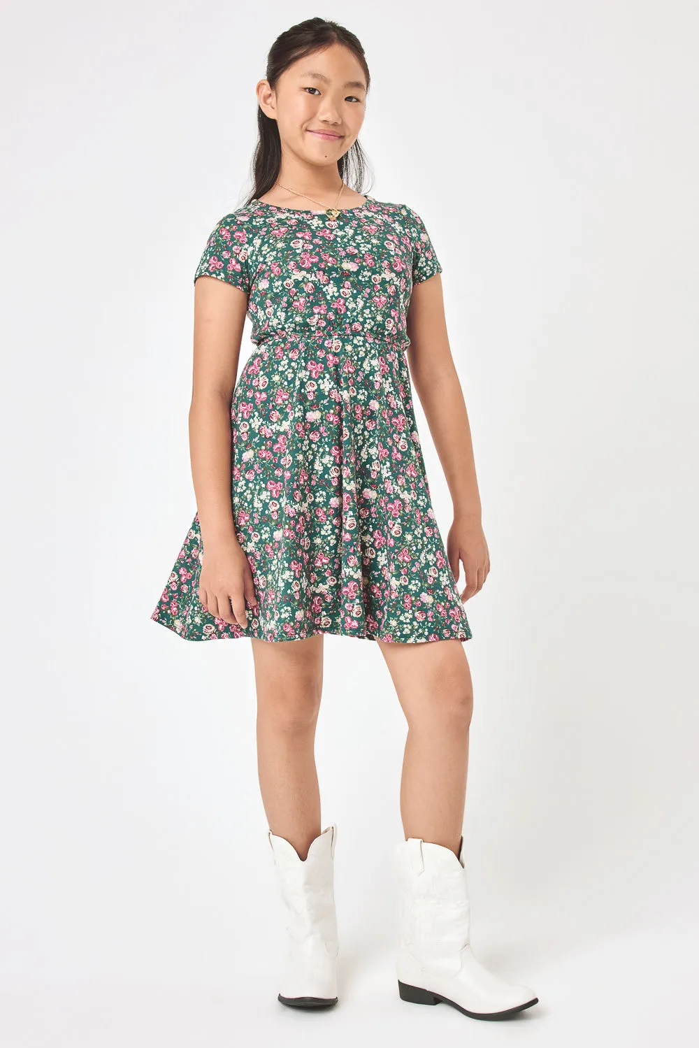 Kids Jade Floral Dress & White Fleece Jacket