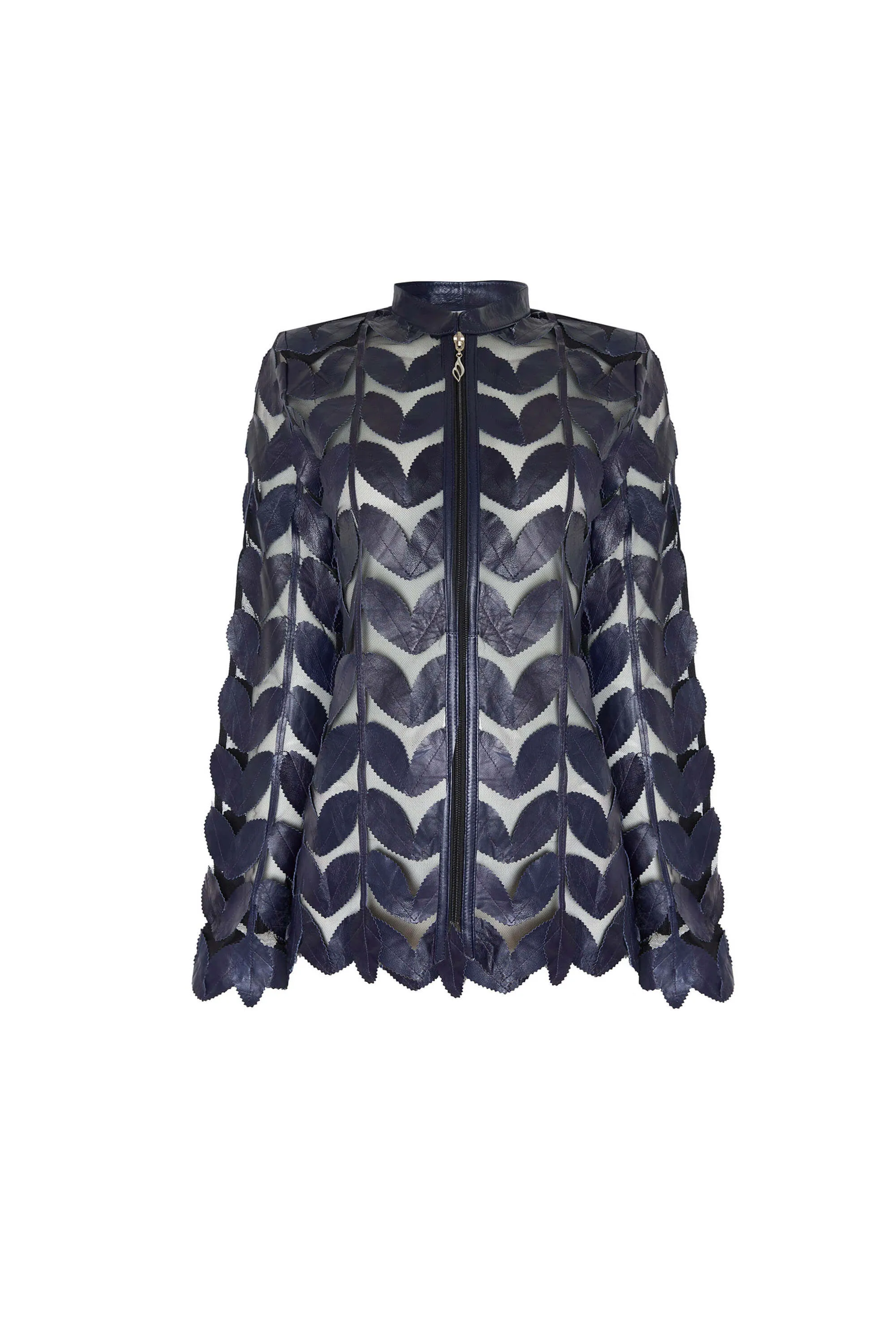 Leather Leaf Sheer Jacket Navy