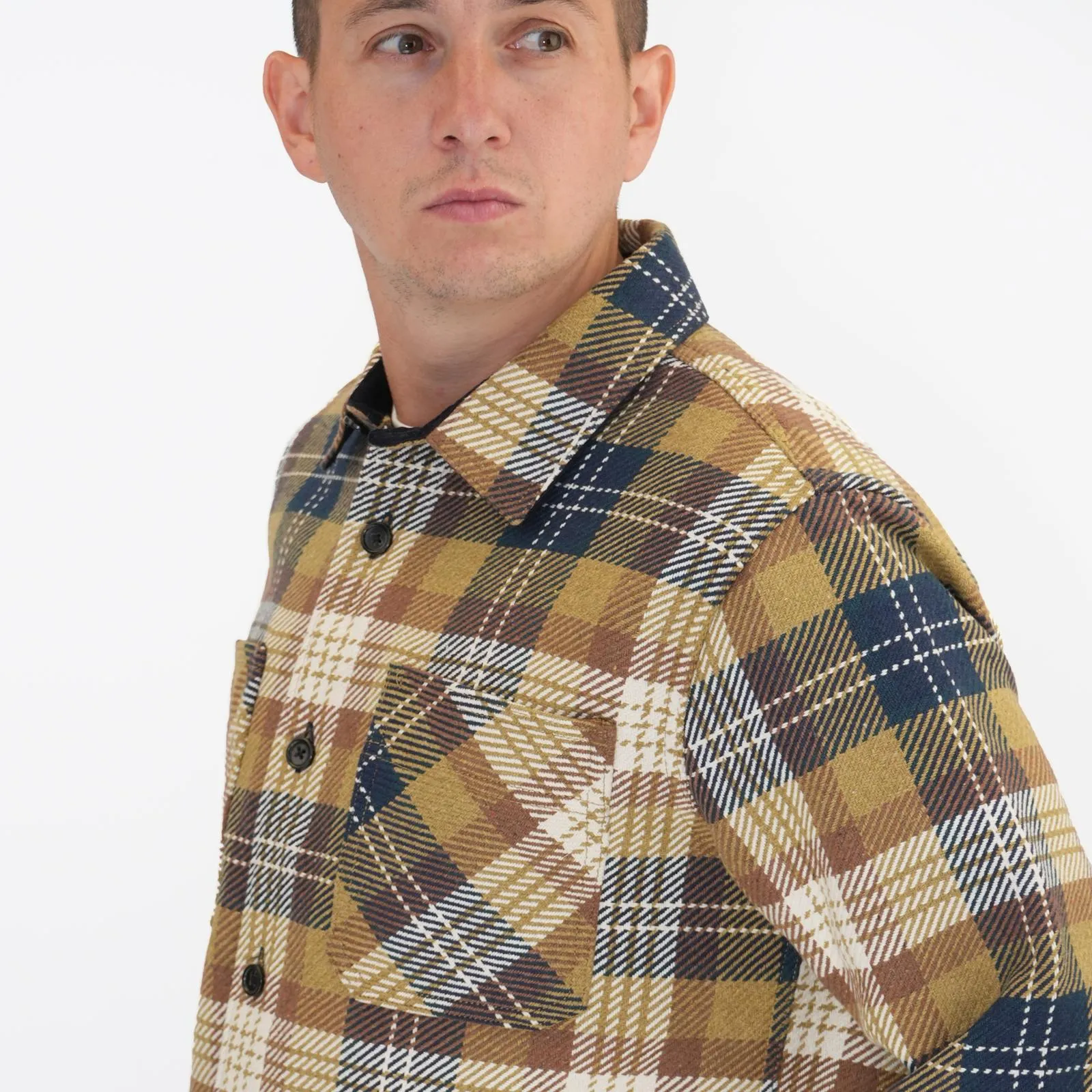 M&S Mens Cotton Rich Check Overshirt Mustard