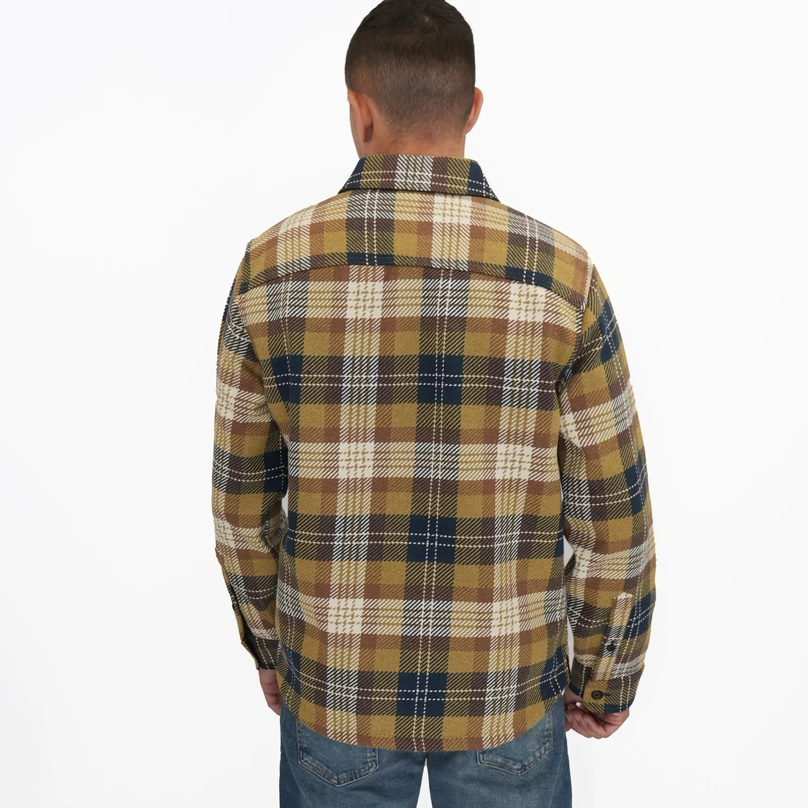 M&S Mens Cotton Rich Check Overshirt Mustard