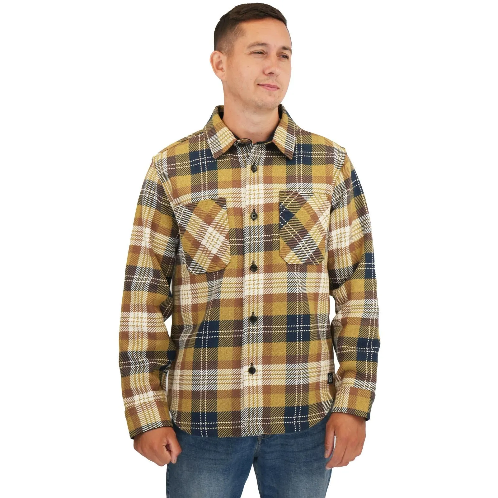 M&S Mens Cotton Rich Check Overshirt Mustard