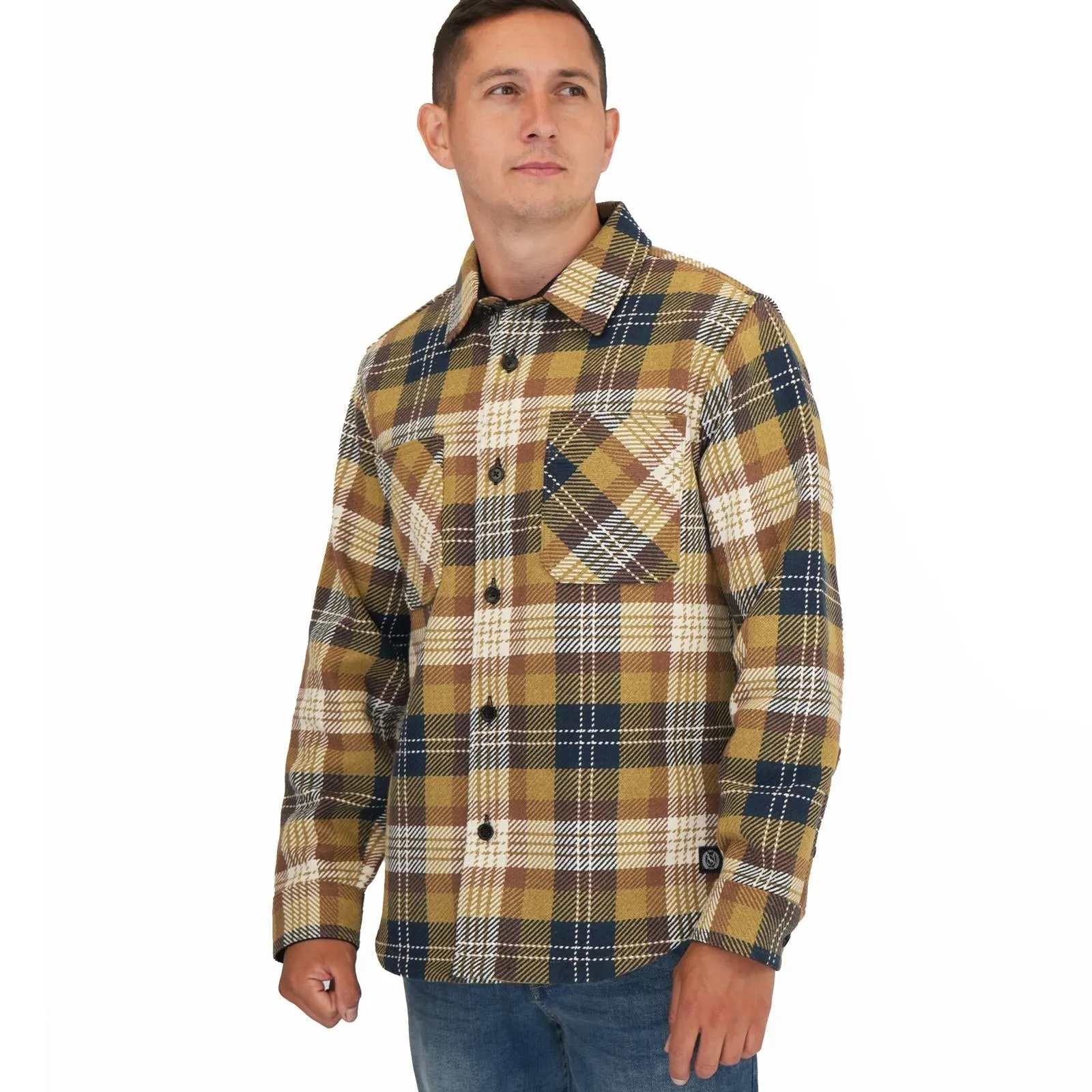 M&S Mens Cotton Rich Check Overshirt Mustard