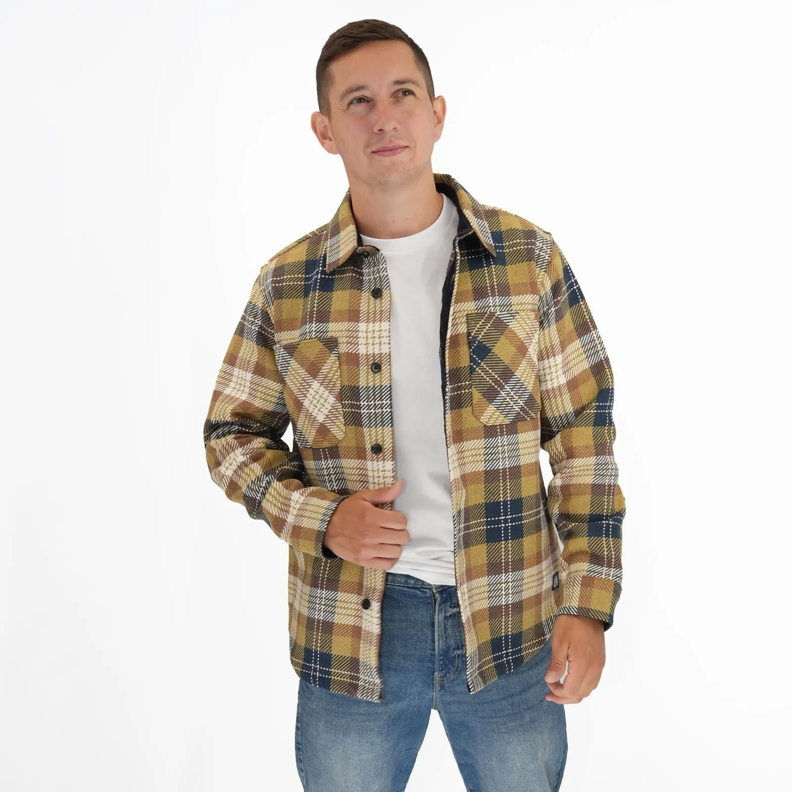 M&S Mens Cotton Rich Check Overshirt Mustard