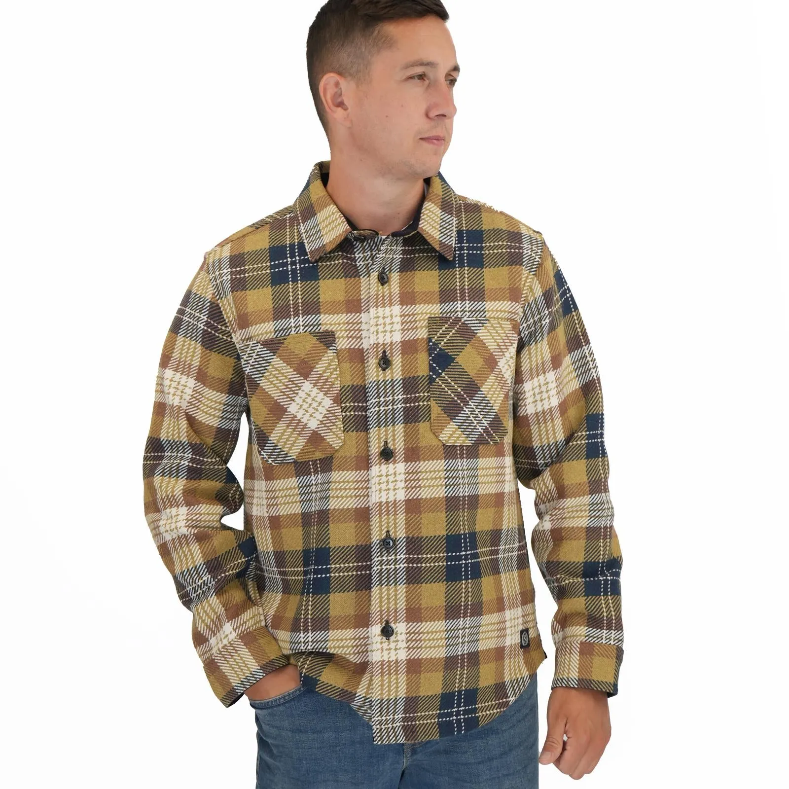 M&S Mens Cotton Rich Check Overshirt Mustard