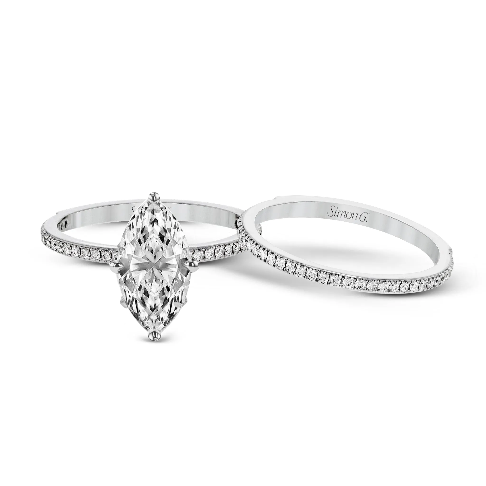 Marquise-cut Engagement Ring & Matching Wedding Band in 18k Gold with Diamonds