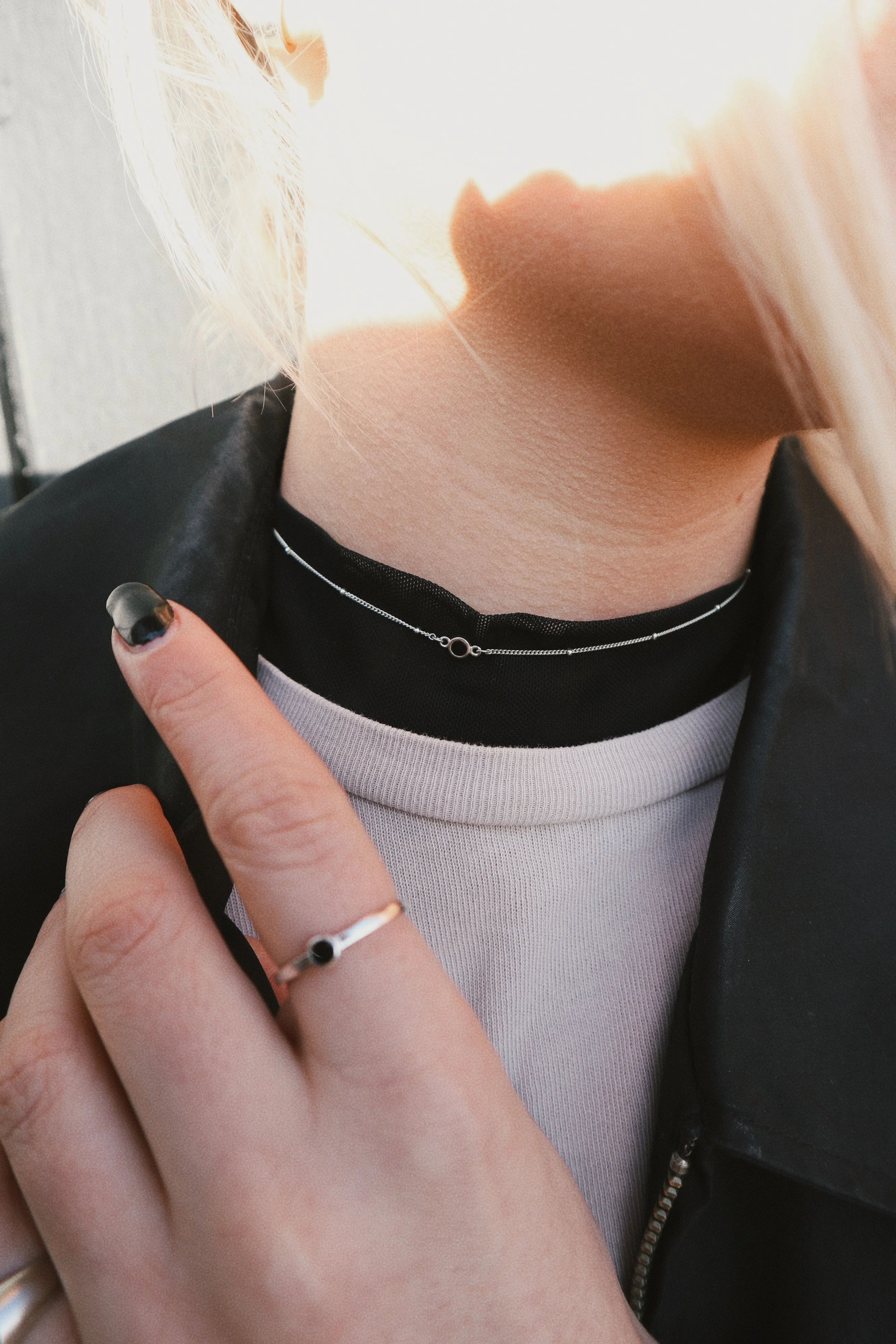 'Mona' Ring with Small Black Stone