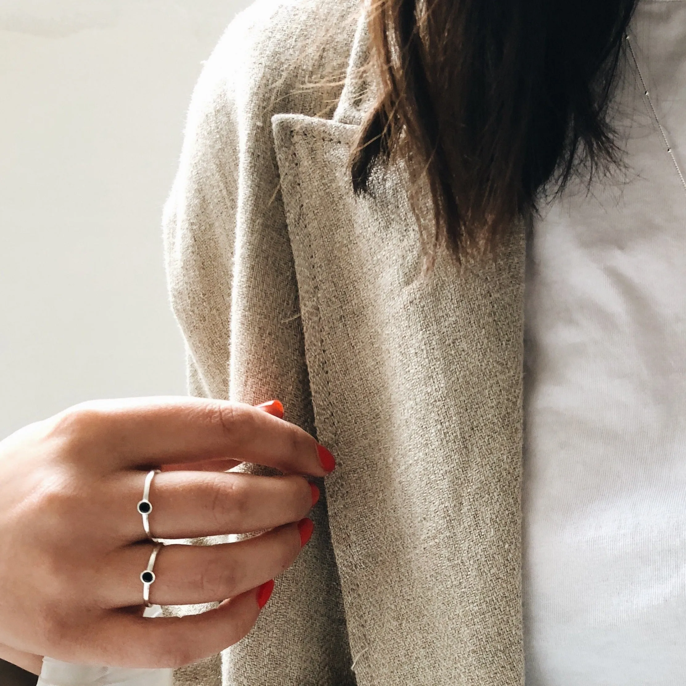 'Mona' Ring with Small Black Stone