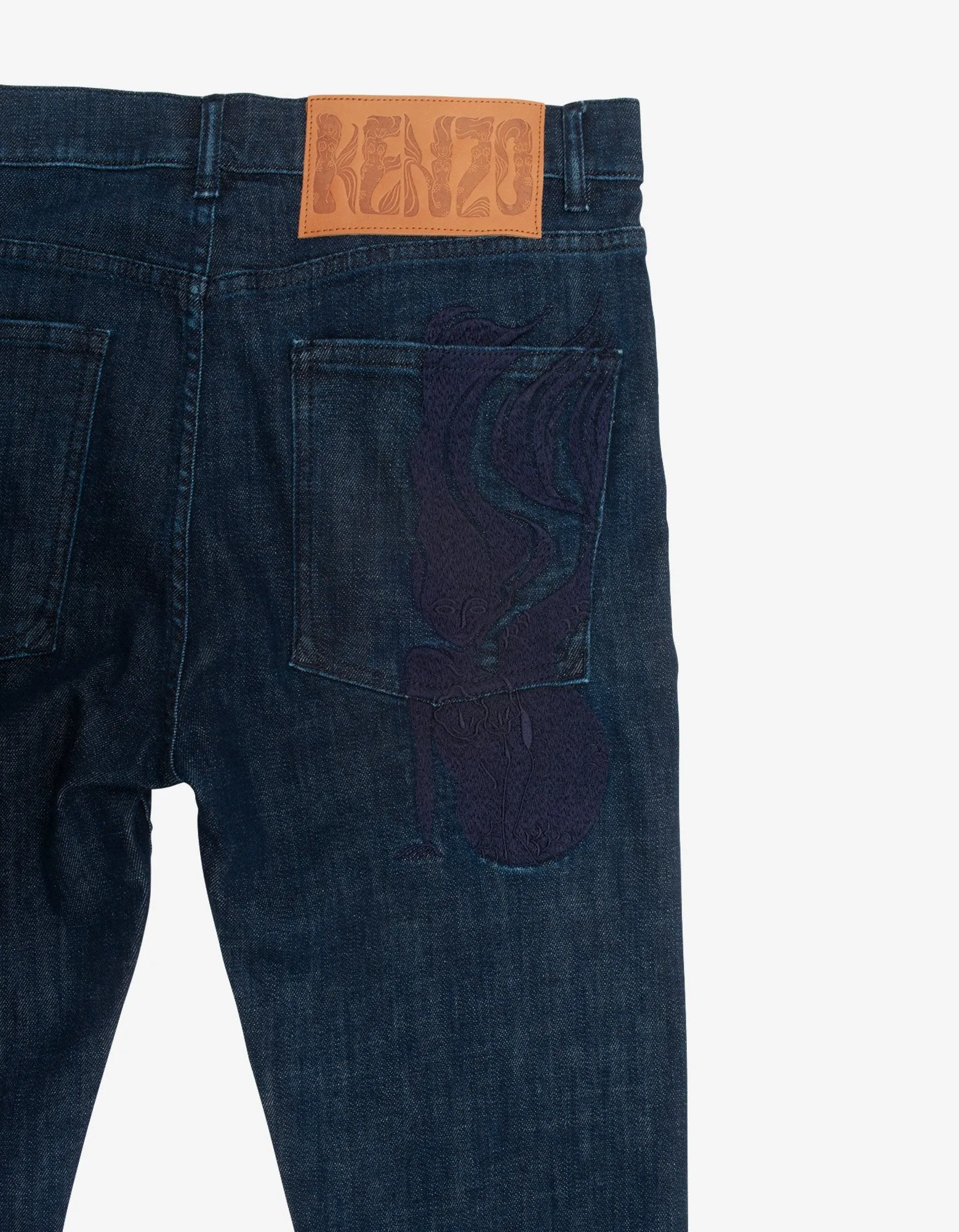 Navy Blue Mermaids Embroidery Skinny Jeans