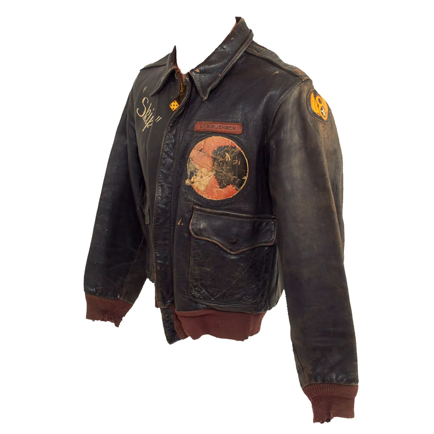 Original U.S. WWII Named 8th Air Force 332nd Bomb Squadron Painted A-2 Flight Jacket 1st S. W. Jenson - Featured in Book American Flight Jackets, Airmen & Aircraft