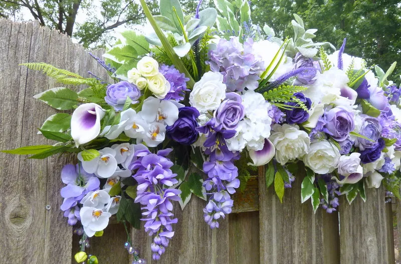 Purple and White Wedding Flowers, Wedding arch swag