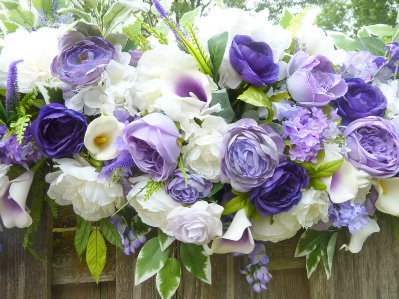 Purple and White Wedding Flowers, Wedding arch swag