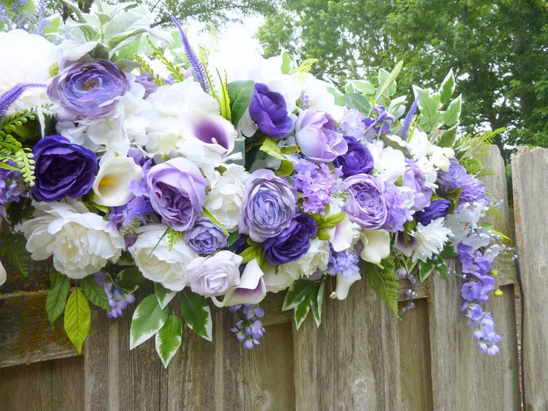 Purple and White Wedding Flowers, Wedding arch swag