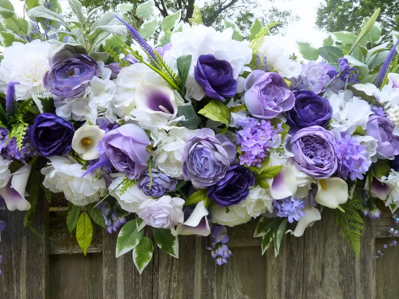 Purple and White Wedding Flowers, Wedding arch swag