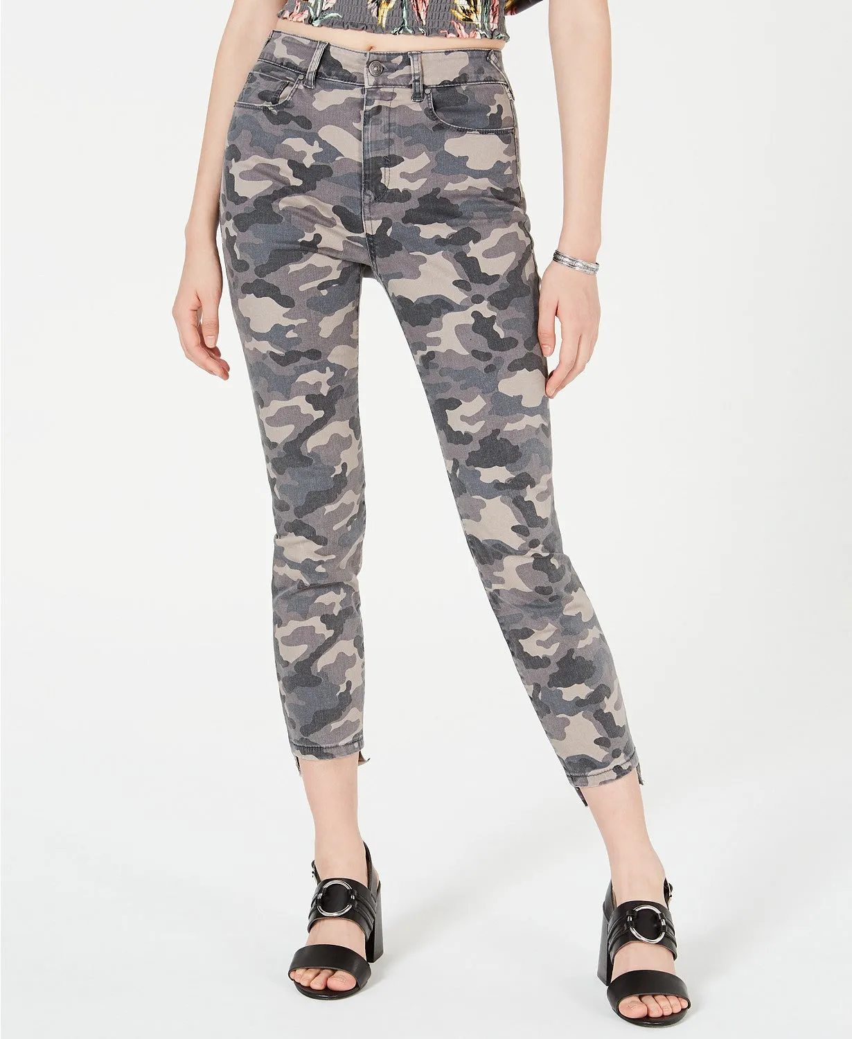 Rewash Juniors' Camo Cropped Skinny Jeans Gray Size 0