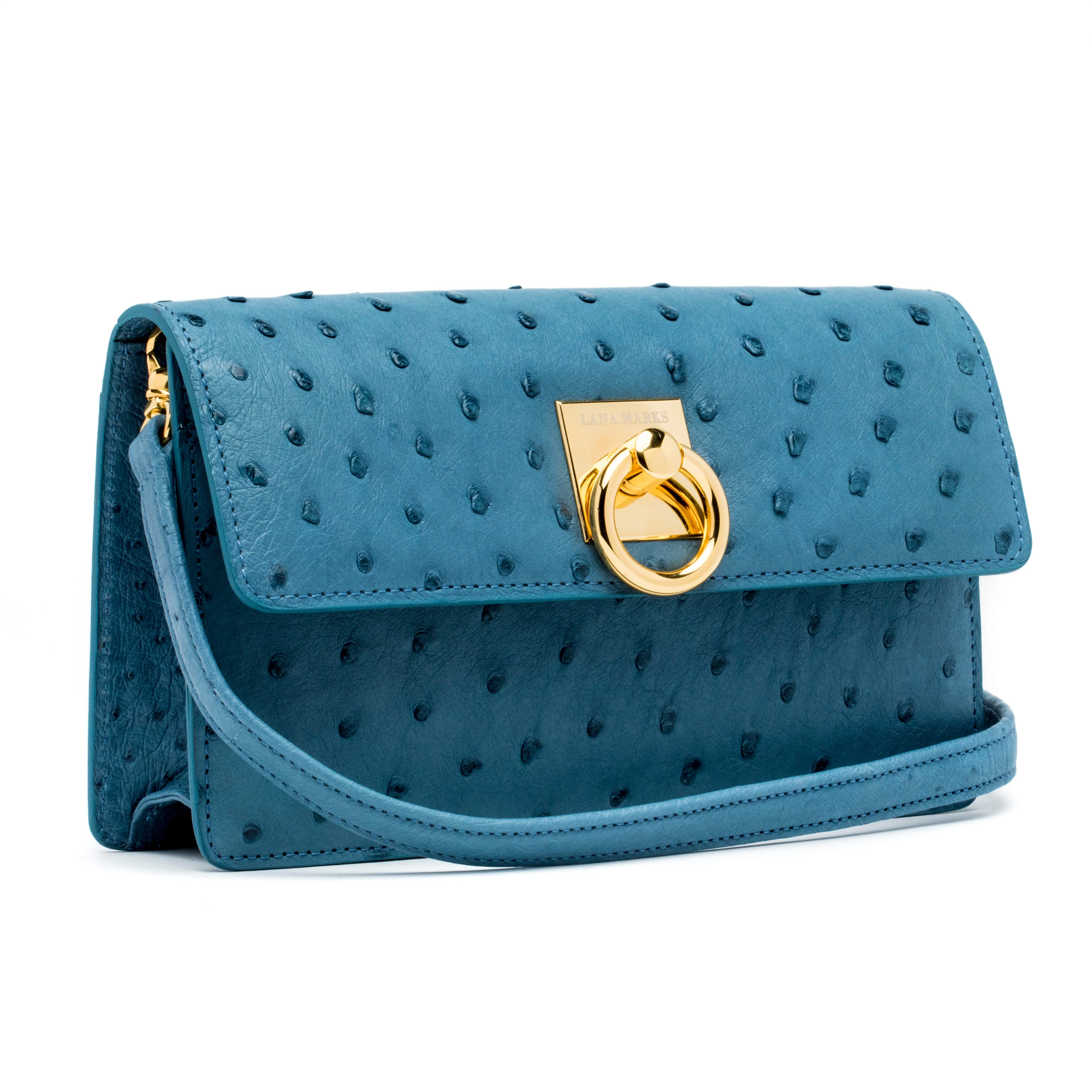 Ring Clutch in Blue Jeans Ostrich