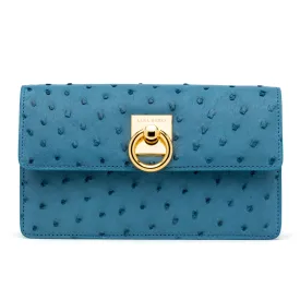 Ring Clutch in Blue Jeans Ostrich