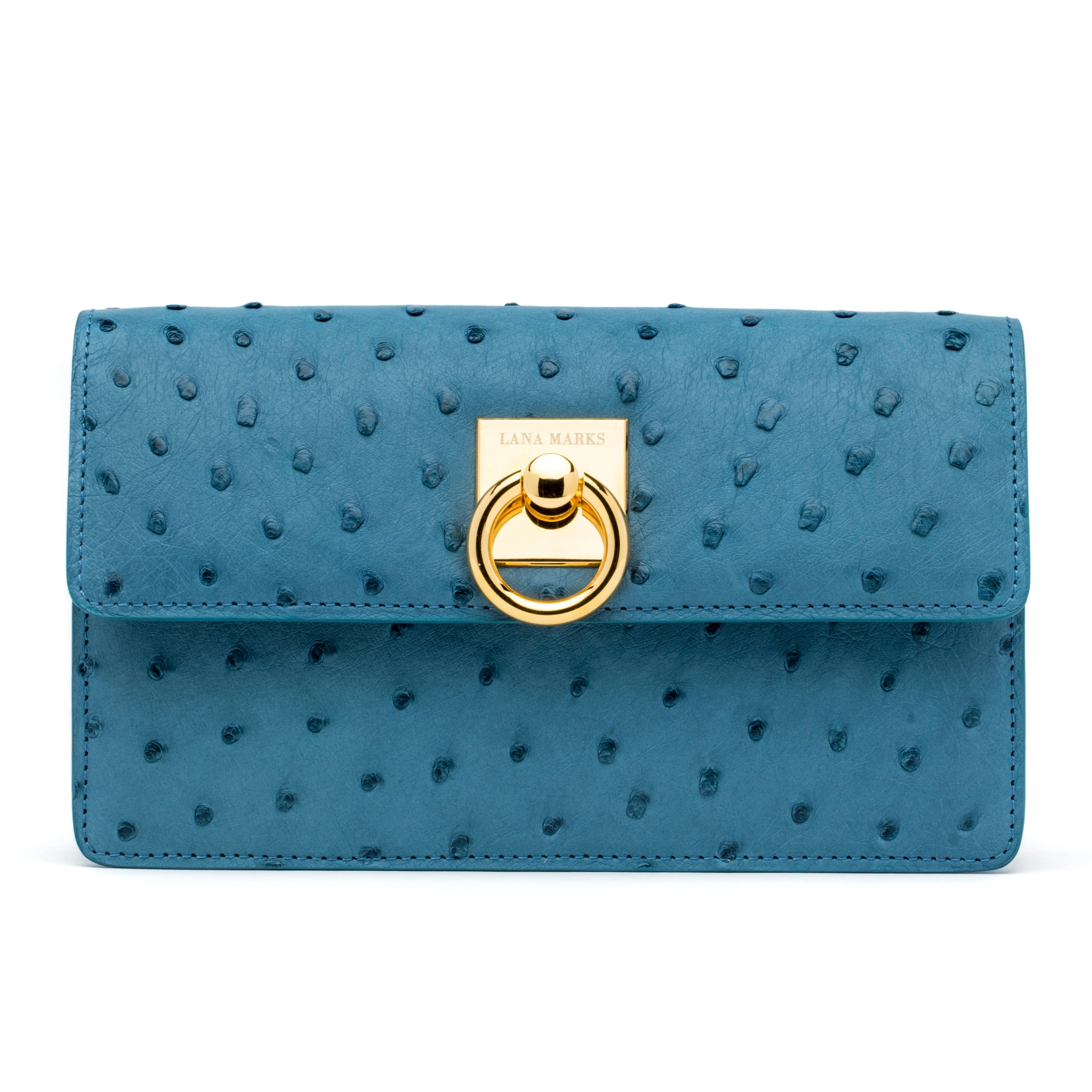 Ring Clutch in Blue Jeans Ostrich