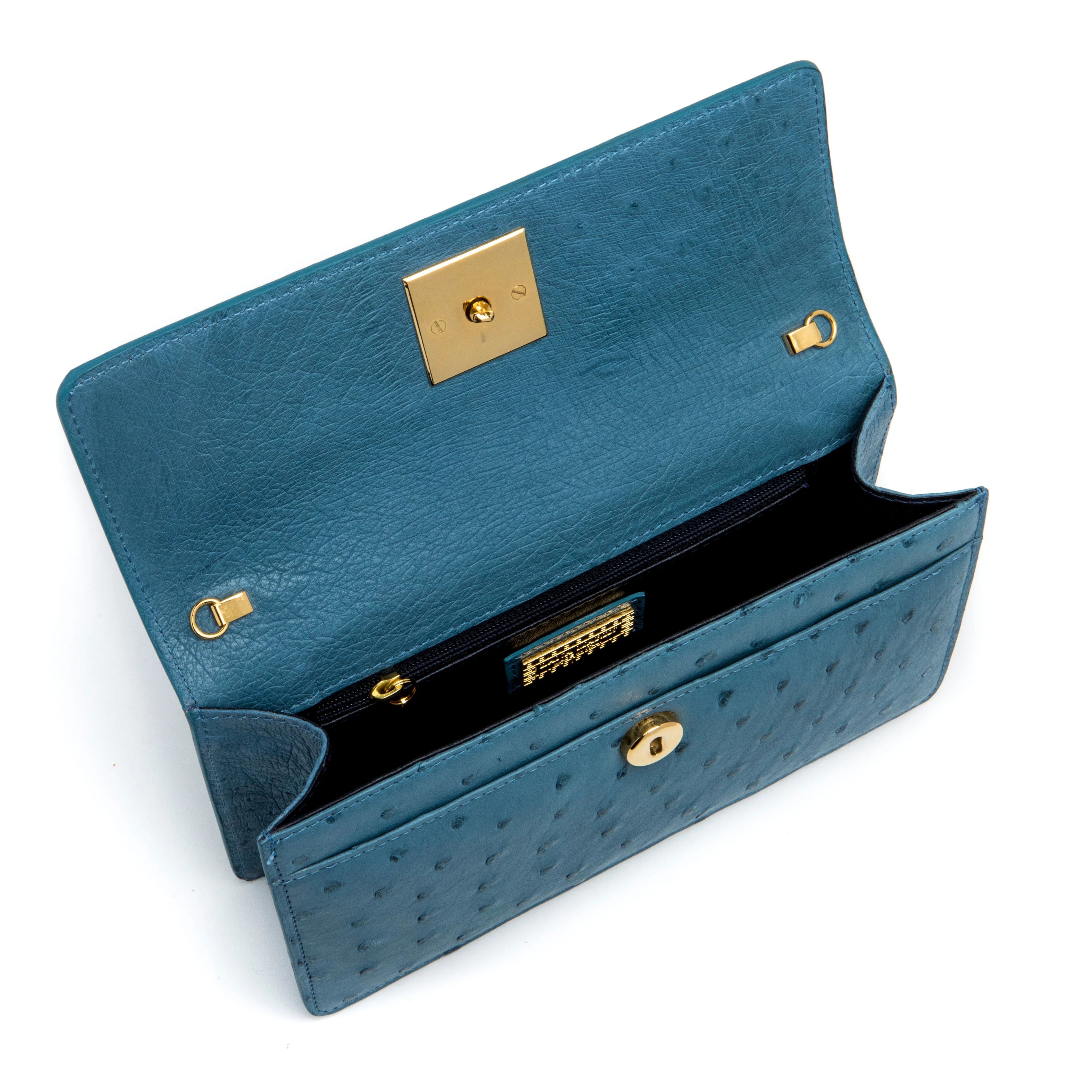 Ring Clutch in Blue Jeans Ostrich