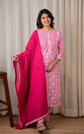 Shanthi Pink (Kurti Pant Dupatta)