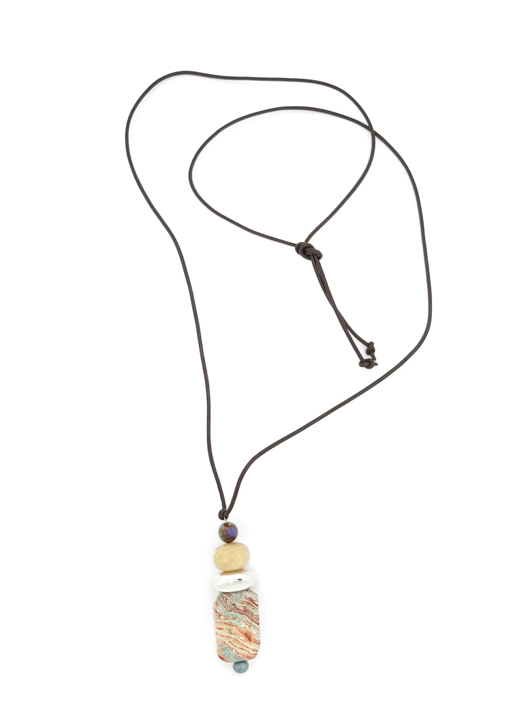 Simon Sebbag - Brown Leather Drop Stone Necklace