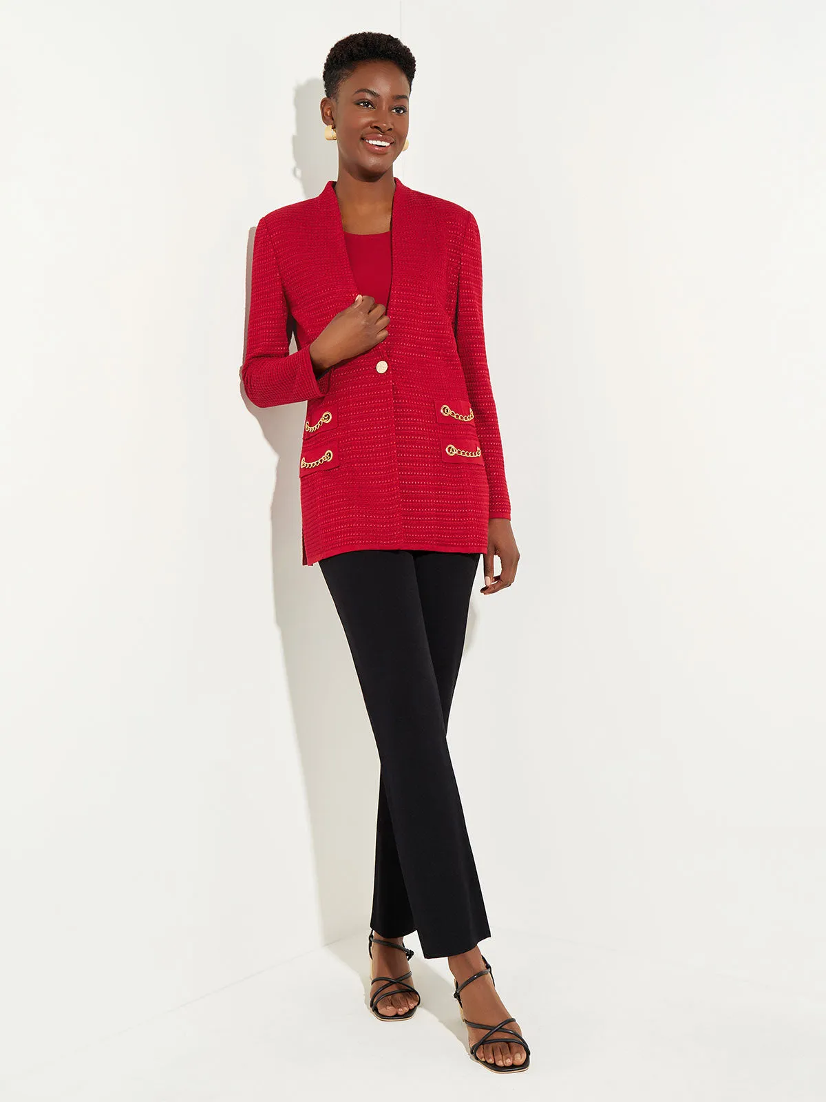 Tailored Fit Chain Detail Textured Knit Blazer