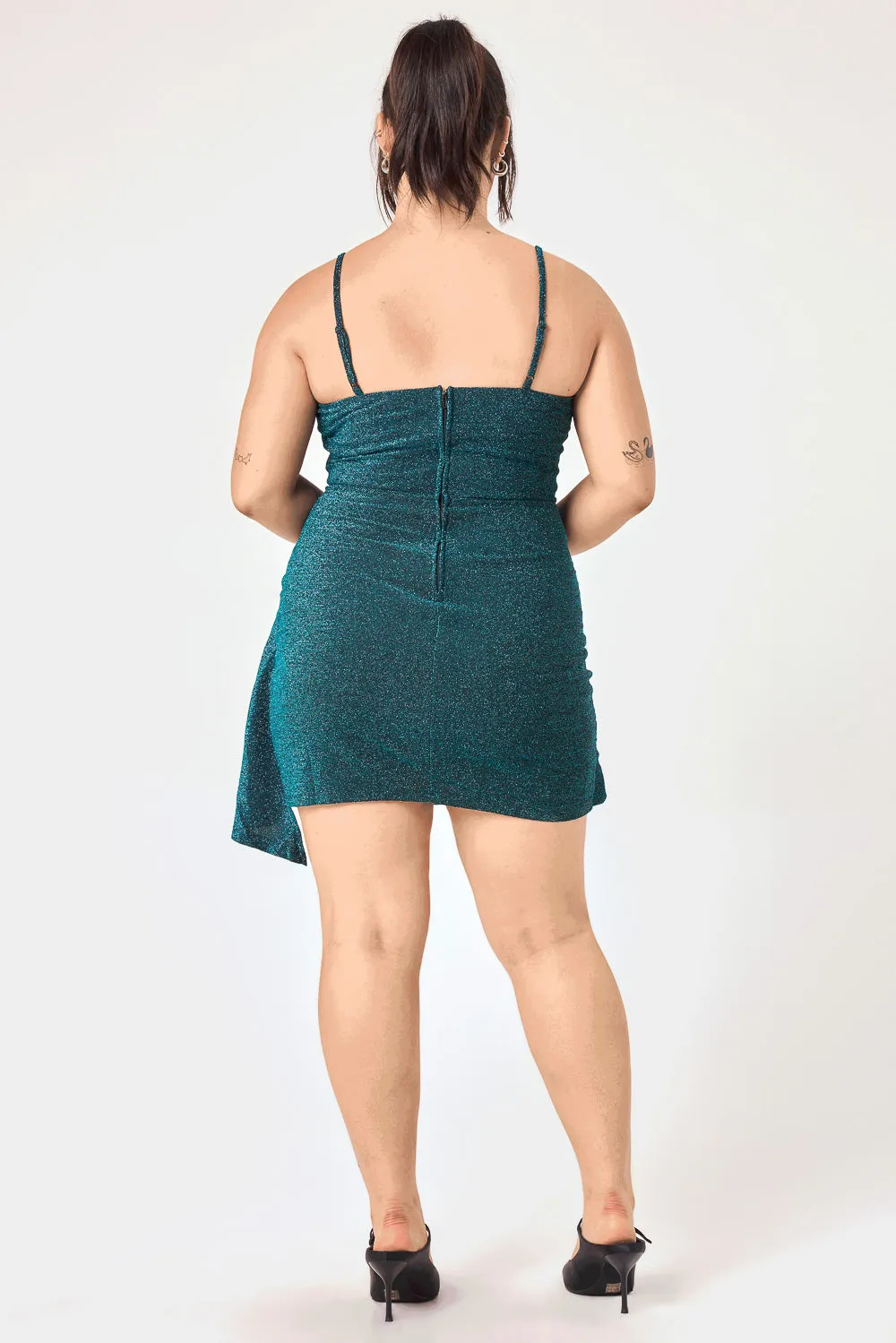 Teal Green Glitter Knit Skater Dress