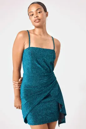 Teal Green Glitter Knit Skater Dress