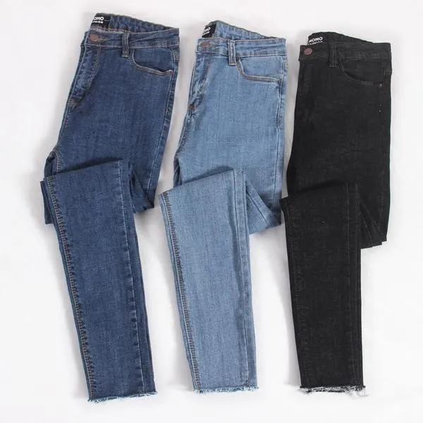 Three Color Skinny Sewed Ankle Cutted Denim Jeans